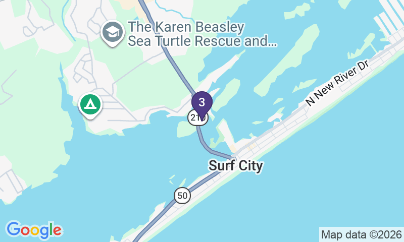 Map of Surf City Bridge (NC-50 / NC-210 over the ICW)