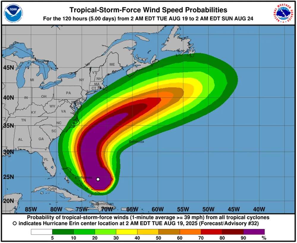Hurricane Erin: Wind Speed Probabilities (NOAA Graphic)